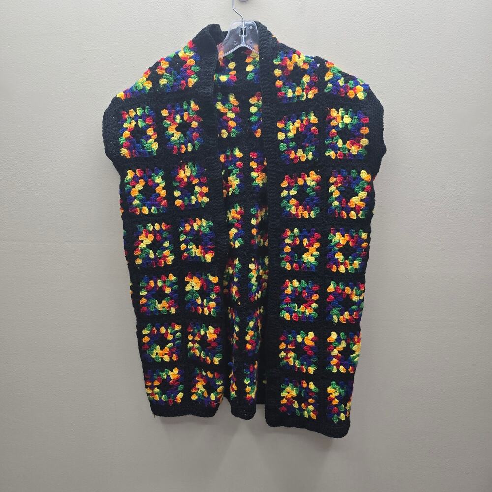 Handmade Granny Square Crochet Open Front Cardigan Boho Hippie Bohemian Size M/L